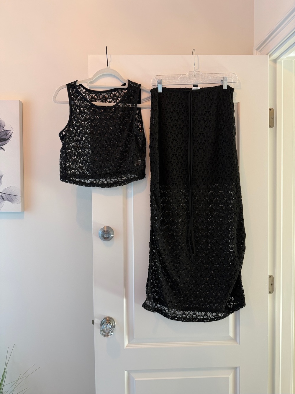 SHEIN Black Crochet Crop Top & Midi Skirt Set